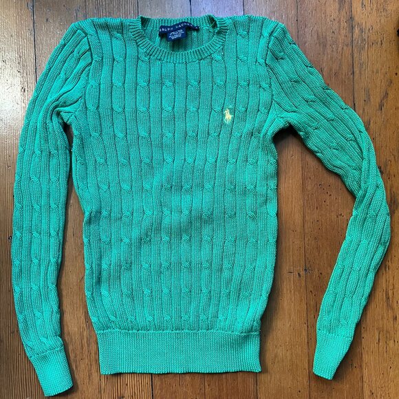 VINTAGE Green Ralph Lauren Cable Knit Sweater 100% Pima Cotton SIZE S - Picture 1 of 6